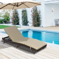 Outsunny Wicker Patio Lounger, Outdoor Recliners Lounge Chair w/ 5-Level Adjustable Backrest, Cushion for Outdoor, Khaki(m-8)