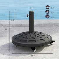 Outsunny Round Patio Umbrella Base with Wheels, 46 lbs Resin Umbrella Stand Base, Heavy Duty Patio Umbrella Holder for 1.3"/1.5"/1.9" Umbrella Poles for Outdoor, Lawn, Poolside, Black(m-3)