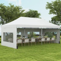Outsunny 20' x 10' Folding Pop Up Canopy Tent with Sidewalls,  Windows, Weight Bags and Carrying Bag, White(m-1)