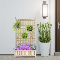 Outsunny Raised Garden Bed with Trellis, Wood Planter Box for Garden, Free Standing Flower Bed, 25.2" x 11" x 47.2" Natural Wood(m-8)