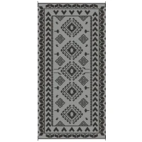 Outsunny Reversible Outdoor Rug, Waterproof Plastic Straw with Carry Bag, 9' x 18', Black & Gray Rhombus Patchwork(m-1)