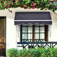 Outsunny 4' x 2.3' Retractable Window Door Awning Patio Canopy Outdoor Sun Shade Shelter Dark Grey(m-8)