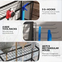 Outsunny 3-Tier Yard Tool Tower Rack, Garden Tool Organizer with Hooks for Long-Handled Rakes, Shovel, Broom, Black(m-4)