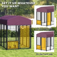 PawHut Welded Wire Outdoor Dog Kennel with 360° Rotating & 4 Levels Adjustable Bowls, Waterproof Cover, 7.9' x 4' x 6'(m-7)