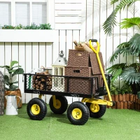 Outsunny Steel Garden Cart, Utility Wagon with Removable Sides, 10" Wheels, 180° Rotating Handle, 440lbs Capatity(m-8)