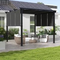 Outsunny 10' x 10' Metal Pergola, Outdoor Pergola with Retractable Canopy, for Garden, Patio, Backyard, Deck, Charcoal Grey