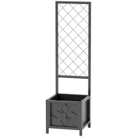 Outsunny Galvanized Raised Garden Bed with Trellis, Metal Planter Box with Drainage Holes for Climbing Plants, Vegetable, Vines(m-2)