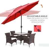 Outsunny 9FT 3 Tiers Patio Umbrella Outdoor Market Umbrella with Crank, Push Button Tilt for Deck, Backyard and Lawn, Red(m-4)