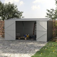 Outsunny 14' x 8' Galvanized Steel Storage Shed, Garden Shed with Lockable Doors, Air Vents for Backyard, Patio and Lawn, Grey(m-8)