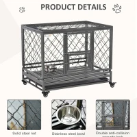 PawHut Heavy Duty Dog Crate w/ Wheels, Openable Top, Removable Tray, Bowl, for Large Dogs-Sized Dogs, 36.4" x 24.4" x 31.1"(m-5)