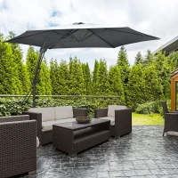 Outsunny 10ft Cantilever Patio Umbrella Offset Parasol with Crank Handle, Cross Base for Garden, Deck, Dark Grey(m-8)
