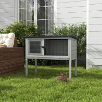 PawHut Wooden Rabbit Hutch with Openable Asphalt Roof, Tray, Grey(m-1)