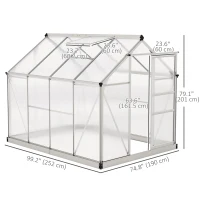 Outsunny 6' x 8' x 6.6' Polycarbonate Greenhouse, Walk-In Green House Kit Garden, Plants Grow, Galvanized Sheet Aluminum Frame with Rain Gutter, Vent and Sliding Door, Silver(m-3)