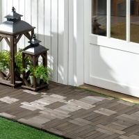 Outsunny 27 Pcs Wooden Interlocking Deck Tiles, 12" x 12" Non-slip Flooring Tiles for Indoor Outdoor Patio Balcony, Grey