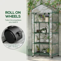 Outsunny 27" x 20" x 65" Portable Greenhouse with 4 Tier Shelves and Wheels, Outdoor Hot House Plant Flower Greenhouse, Steel Frame, Plastic Cover, Clear(m-5)