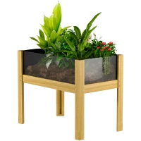 Outsunny Wooden Raised Garden Bed with Acrylic Panels, Raised Planter Box with Drainage Holes, 29.5" x 18.1" x 23.8"(m-2)