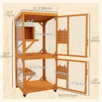 PawHut Catio Outdoor, Elevated Design, with Wheels, Resting Box, Water-Resistant, Multi Platforms, Orange(m-3)