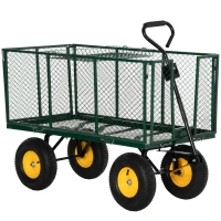Outsunny 342L Utility Wagon Cart with Removable Mesh Sides to Convert into Flatbed for Beach Lawn Yard(m-2)