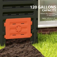 Outsunny Compost Bin, Garden Composter with 80 Vents and 2 Sliding Doors, 120 Gallon (450L), Orange(m-4)