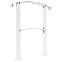 Outsunny 1-3 Step Metal Handrails for Outdoor Steps, Porch Deck Stair Railing with Installation Kit for Concrete Steps, White(m-1)
