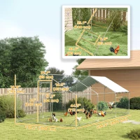 PawHut Large Metal Chicken Run with Waterproof & UV-Resistant Cover, Feeding Door, Hanging Feeder, Perch for 18-24 Chickens(m-3)