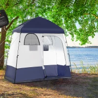 Outsunny Two Room Pop Up Shower Tent with Shower Bag, Floor and Carry Bag, Blue(m-10)