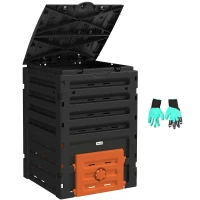 Outsunny Compost Bin, Garden Composter with 80 Vents and 2 Sliding Doors, 120 Gallon (450L), Orange(m-11)