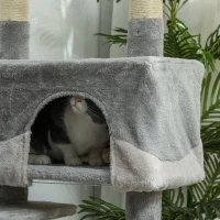 PawHut 53" Cat Tree Scratching Large Kitten Play House Multi-Level Activity Center Pet Furniture, Grey(m-9)
