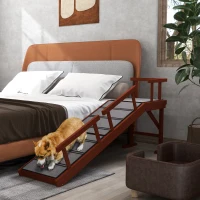 PawHut Wooden Dog Ramp for Large Dogs, 60" Long, with Non-slip Rug, Removable Guardrails for Couch, Bed, Brown(m-8)
