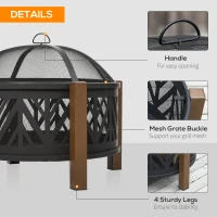 Outsunny 31" Outdoor Fire pit, 2-in-1 Wood Burning Fire Pit Brazier with Lid, BBQ Grill, Poker for Backyard, Camping, Black(m-4)