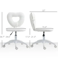 HOMCOM Armless Computer Desk Chair, Office Task Chair, Teddy Fleece Heart Makeup Vanity Chair with Swivel Wheels, White(m-3)