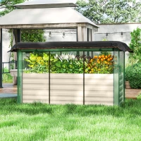 Outsunny Galvanized Steel Planter Box with Crop Cage and Shade Cloth, Raised Garden Bed for Flowers, Veggies and Herbs, Beige(m-2)