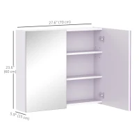 HOMCOM Wall Mount Mirrored Medicine Cabinet, Bathroom Mirror Cabinet with Adjustable Shelf, Double Soft Closing Doors, Light Lilac(m-3)
