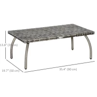 Outsunny Rattan Coffee Table Outdoor Side Table, 35.4" x 19.7" Small Wicker Patio Furniture with All-Weather PE for Garden, Balcony, Backyard, Poolside, Grey(m-3)