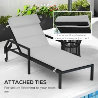 Outsunny Patio Chaise Lounge Chair Cushion Replacement Sun Lounger Pads with Headrest and Ties, Light Grey(m-6)