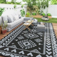 Outsunny Reversible Outdoor Rug, Waterproof Plastic Straw with Carry Bag, 9' x 18', Black & Gray Rhombus Patchwork(m-10)