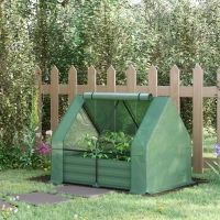Outsunny Steel Outdoor Raised Garden Bed with Greenhouse,Cover, Roll Up Door, Dual Use, 50"x37.4"x36.2", Green(m-8)