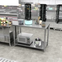 HOMCOM Stainless Steel Workbench, 24"x47"x34", Heavy Duty Work Prep Table with Shelf, Workbench for Kitchen, Garage(m-8)