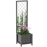 Outsunny Galvanized Raised Garden Bed with Trellis, Metal Planter Box with Drainage Holes for Climbing Plants, Vegetable, Vines(m-11)