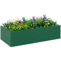 Outsunny 8' x 4' x 2' Raised Garden Bed, Galvanized Planter Box for Growing Flowers, Herbs and Vegetables, Green(m-11)