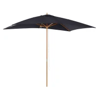 Outsunny 7' x 10' Wooden Patio Umbrella Rectangle Garden Parasol Outdoor Sunshade Canopy with Bamboo Ribs for Garden Black(m-2)