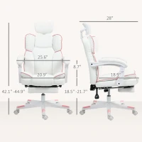 HOMCOM PU Leather Office Chair, Executive Desk Chair with Headrest, Foot Rest, Swivel Wheels, Reclining Computer Chair, White(m-3)