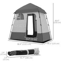 Outsunny Outdoor Portable Pop Up Shower Tent Changing Tent Privacy Enclosure with 2 Rooms, Shower Bag, Floor for Camping, Dark Grey(m-3)