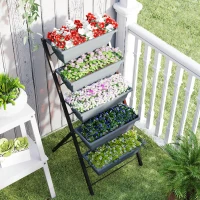 Outsunny 5-Tier Raised Garden Bed Plant Stand Flower Pots with Leaking Holes Grey(m-7)