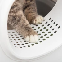 PawHut Cat Litter Box with Anti-Sand Tunnel, Scoop, Open Top, Odor Control & Easy to Clean, White(m-9)