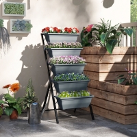 Outsunny 5-Tier Raised Garden Bed Plant Stand Flower Pots with Leaking Holes Grey