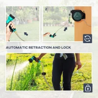 Outsunny 1/2 in x 65ft Wall Mounted Garden Hose Reel, Retractable Water Hose Reel with Auto Rewind, Any Length Lock, Blue(m-6)