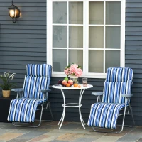 Outsunny Set of 2 Garden Sun Lounger, Outdoor Reclining Seat Cushioned Seat, Foldable Adjustable Recliner, Grey and Blue(m-1)