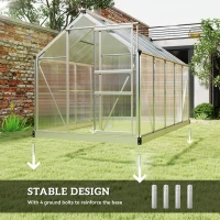 Outsunny 6' x 10' x 6.6' Polycarbonate Greenhouse, Walk-In Green House Kit Garden, Plants Grow, Galvanized Sheet Aluminum Frame with Rain Gutter, Vents and Sliding Door, Sliver(m-6)