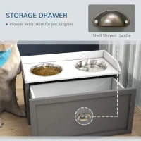 PawHut Large Elevated Dog Bowls with Storage Drawer, Raised Pet Feeding Station with 2 Stainless Steel Bowls, Grey(m-5)